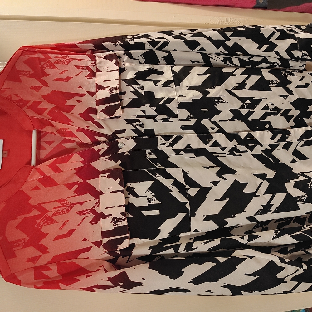 Red and Black Geometric Blouse